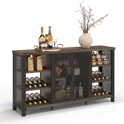 Guinna Industrial Wine Bar Cabinet For Liquor And Glasses, Farmhouse Wood Coffee Bar Cabinet With Wine Rack, Metal Sideboard And Buffet Cabinet by 17 Stories