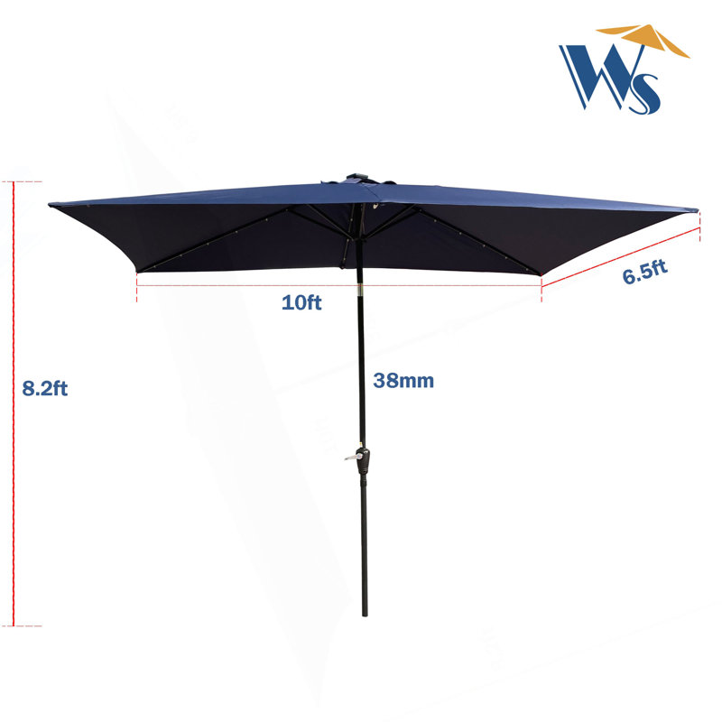 10 X 6.5T Rectangular Patio Solar LED Lighted Outdoor Umbrellas With Crank And Push Button Tilt For Garden Backyard Pool Swimming Pool