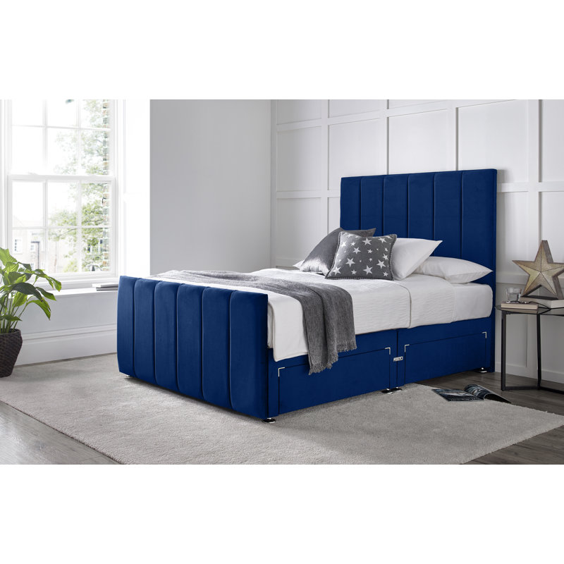 Cadebrooke Divan Bed with 54" Floorstanding Headboard, Blue, Super King (6'), 2 Right Drawers