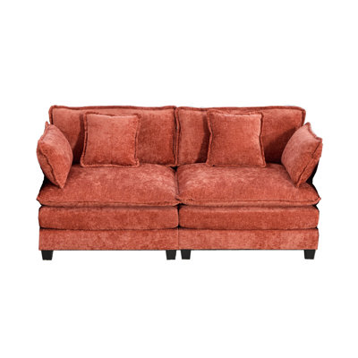 Canapé Cloud sans accoudoirs 2 places en tissu chenille orange, design américain moderne avec coussins en mousse mi-doux pour le salon