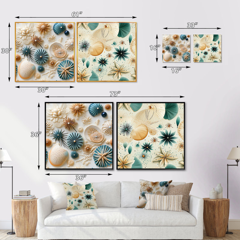 Cardere - Ensemble de 2 collages abstraits carrés, Cadre flottant doré, H 16 po x l 33 po