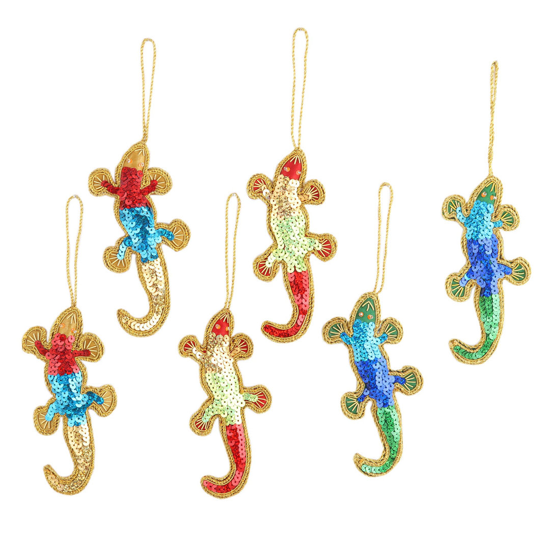 Colorful Sequin Lizards Christmas Holiday Shaped Ornament (Set of 6) The Holiday Aisle®