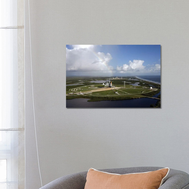 Space Shuttle Atlantis And Endeavour Sit On Their Launch Pads At Kennedy Space Center by Stocktrek Images - Wrapped Canvas Print