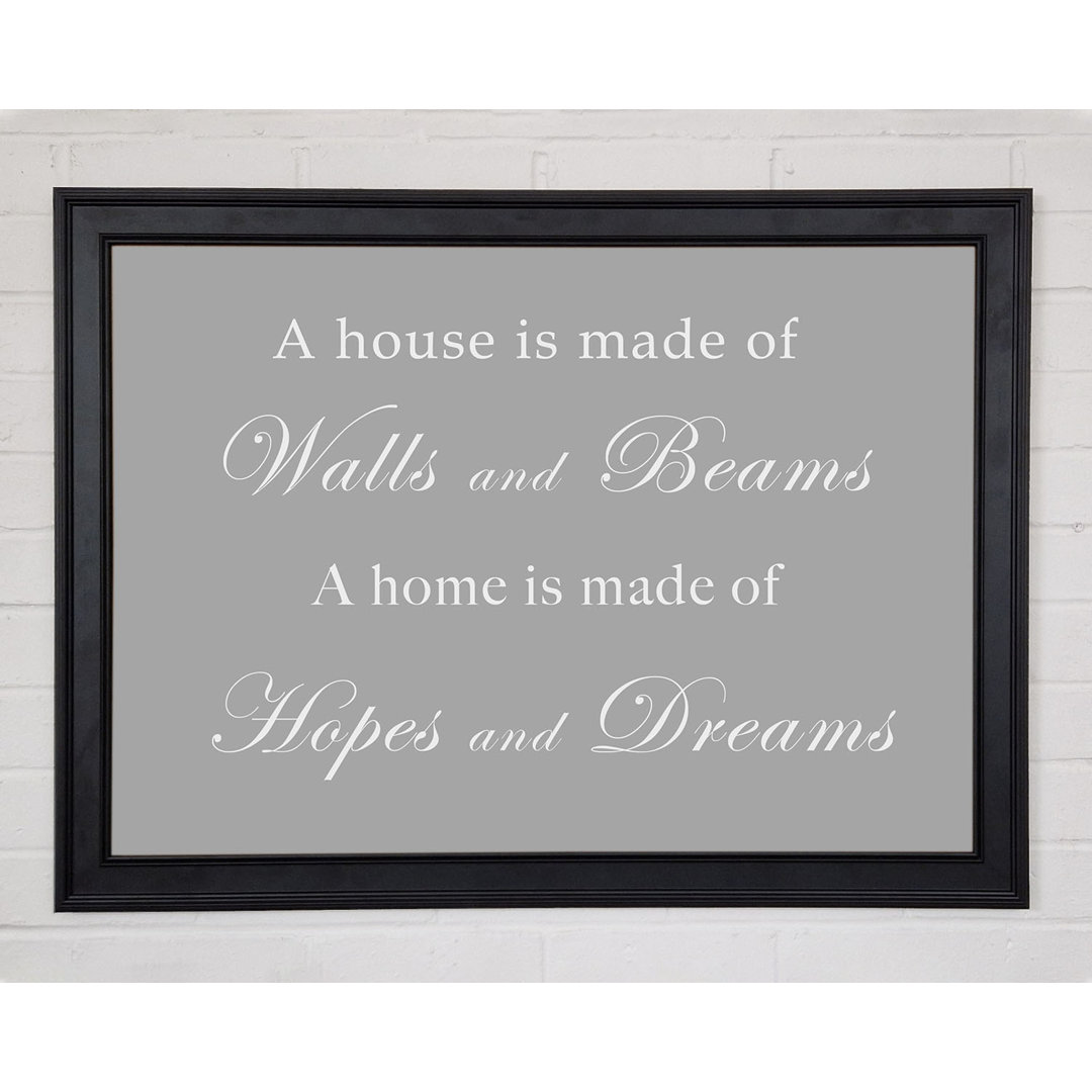 Gerahmtes Poster Home Quote Walls N Beams Hopes N Dreams in Grau/Weiß