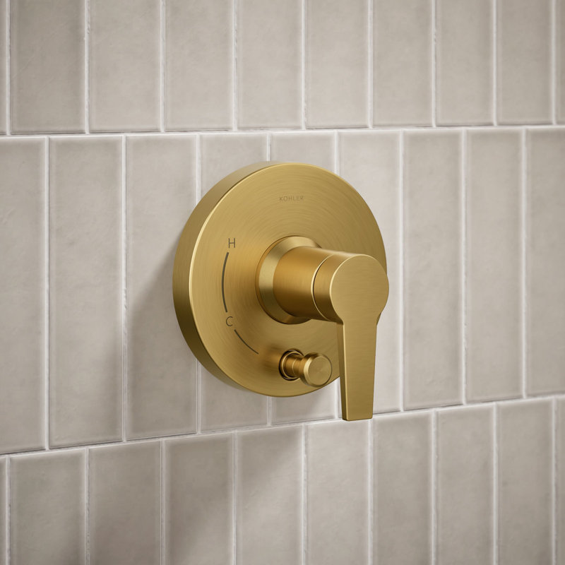 Pitch Rite-Temp Shower Trim Kit With Push-Button Diverter Without Showerhead, Brushed Brass