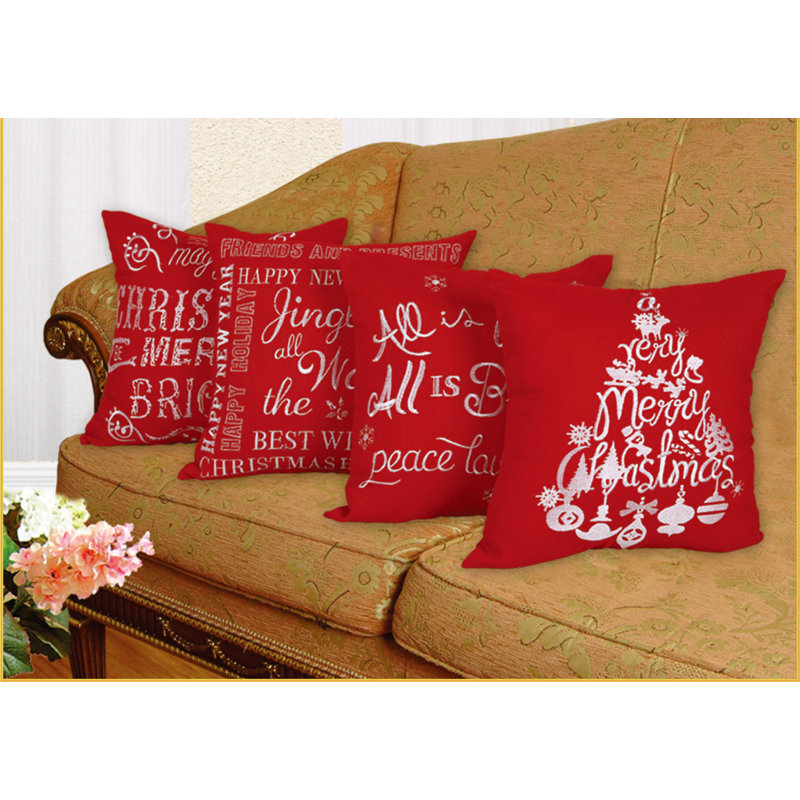 Coussin décoratif en toile de jute brodée Christmas Greeting Christmas