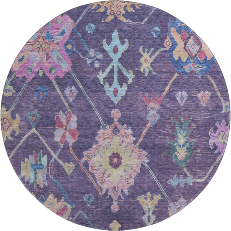Tapis lavable à la machine de qualité supérieure Mayfield AMF2234, Aubergine, Rond 8 pi