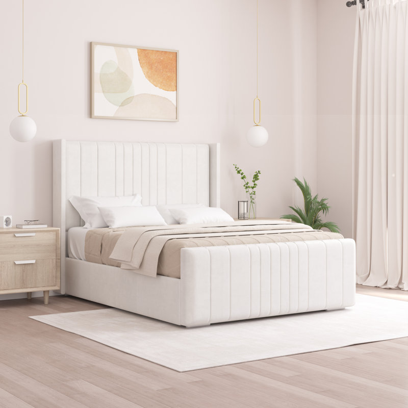 Denzel Upholstered Bed Frame, Small Double (4'), White