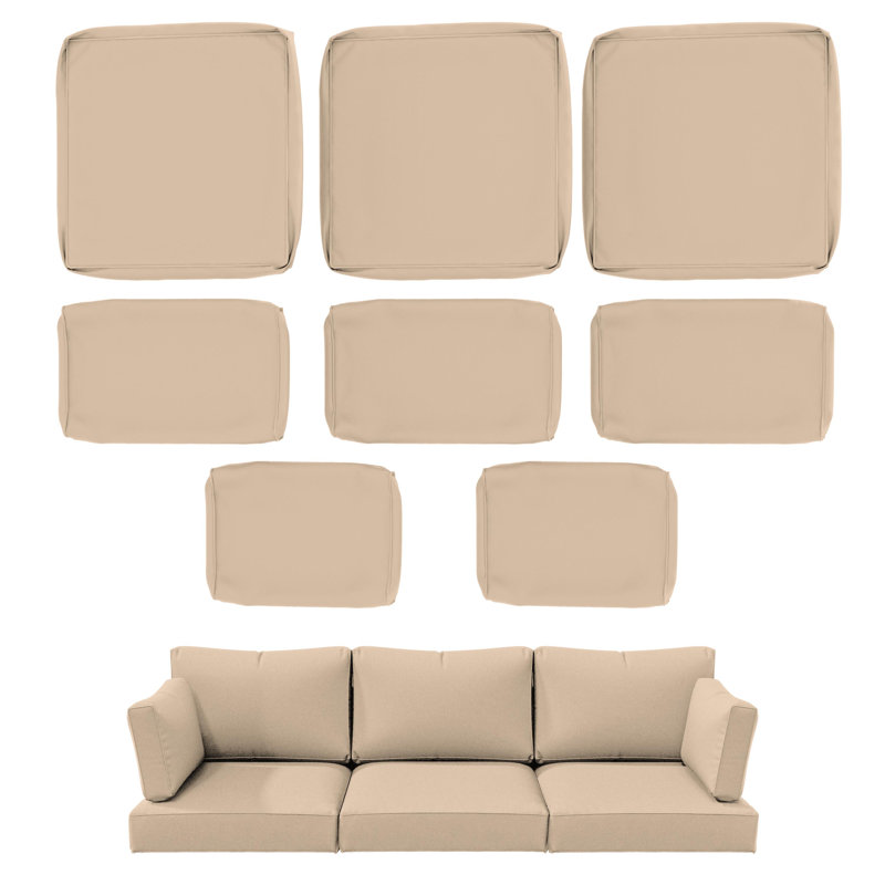 8-Piece Outdoor Cushion Cover Set (Set Of 3 Seats, 5 Backs), Covers Only, Sand
