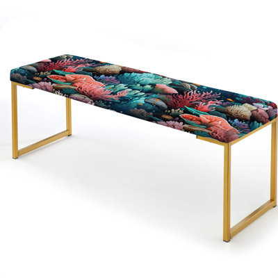 Coral Reef Tropical Pattern - Tropical Upholstered Gold Bench