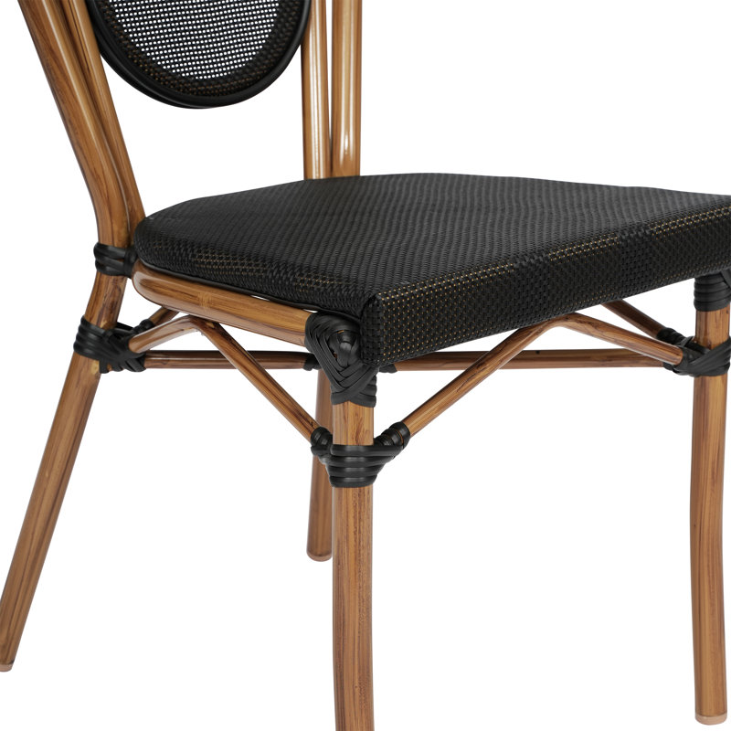 Copenhaver All-Weather Commercial Stacking Paris Chair with Metal Frame, Black/Natural
