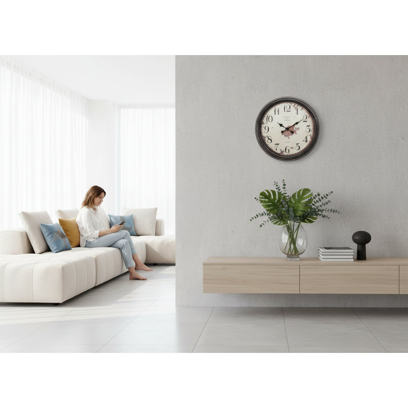 Horloge murale ronde 20 po, brun, transitionnel | Idée cadeau