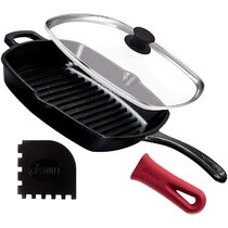 Cuisinel Cast Iron Chainmail Scrubber with Pan Scraper, Skillet Cleaner Kit,  Black 