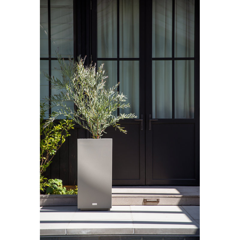 Block Series Pedestal Planter, Gray, 31.75” H x 15.5” W x 15.5” D