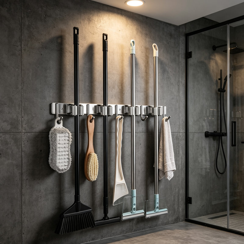 Premium Stainless Steel Wall Mount Broom Mop Organizer