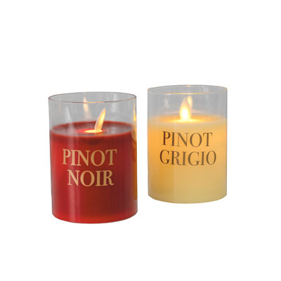 Battery Operated LED Glass Candles with Flickering Flame, Wine - 2 Piece