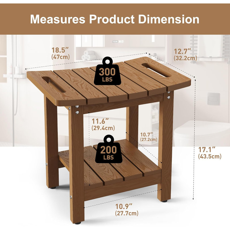 Shower Stool with Space-Efficient Storage Shelf, Brown