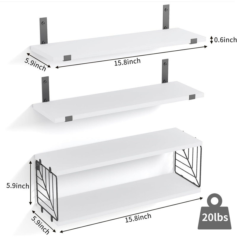 3+1 Tier Bathroom Floating Shelves Over Toilet, Farmhouse Wood Wall Shelves for Bathroom Living Room Bedroom Kitchen, White