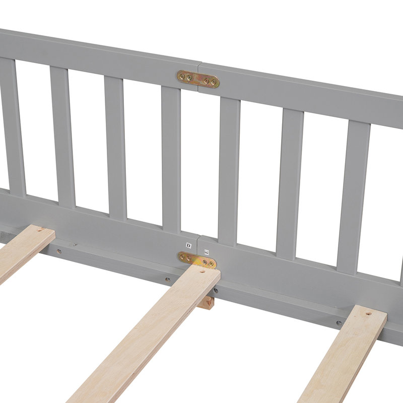 Floor Platform Bed With Fence Guardrails And Door, Twin, Gray