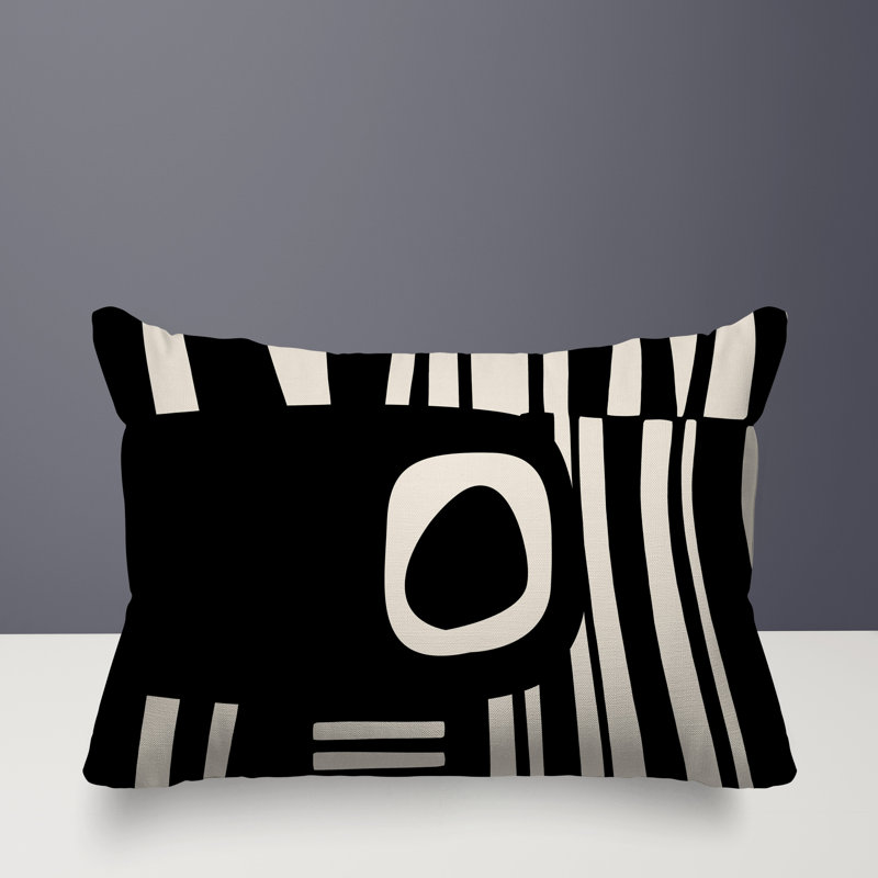 Oreiller rectangulaire réversible intérieur / extérieur Jina, Noir / blanc cassé, H 14 po x l 20 po