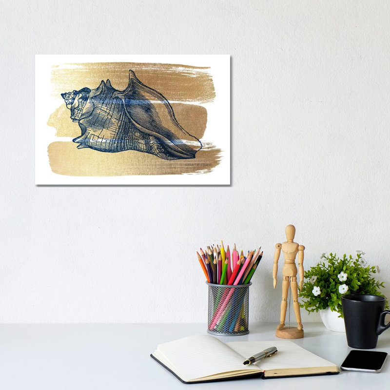 Brushed Gold Seashell by Bluebird Barn - Wrapped Canvas Painting, 20.32 cm H x 30.48 cm W