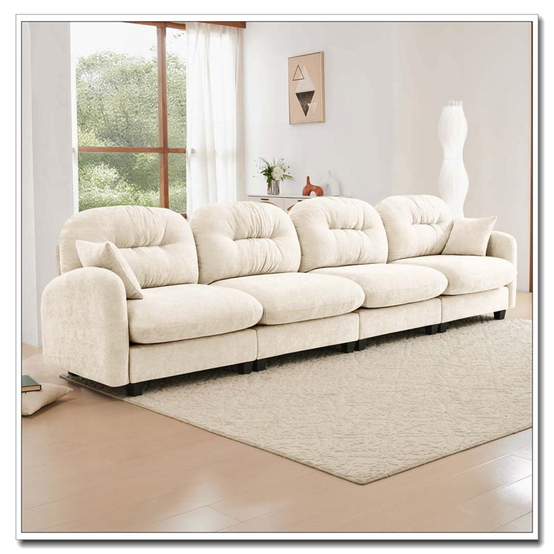 Canapé modulaire Cloud avec accoudoirs en tissu chenille, conception plissée matelassée, conception ergonomique, mousse haute densité, accoudoirs élégants, base en bois de haute qualité