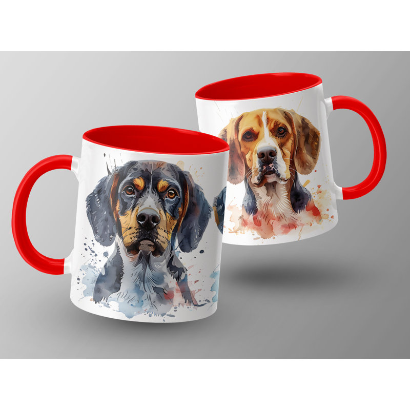 Watercolor Hound Dogs Design 11oz Coffee Mug, Red, 2