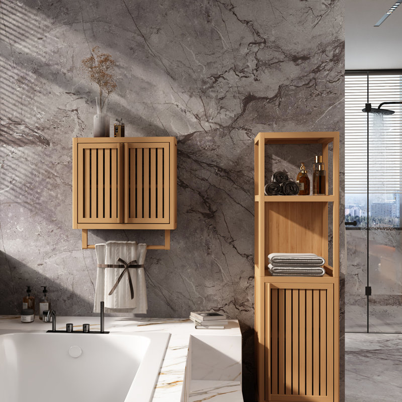 Boîte de rangement murale pour salle de bain en bambou