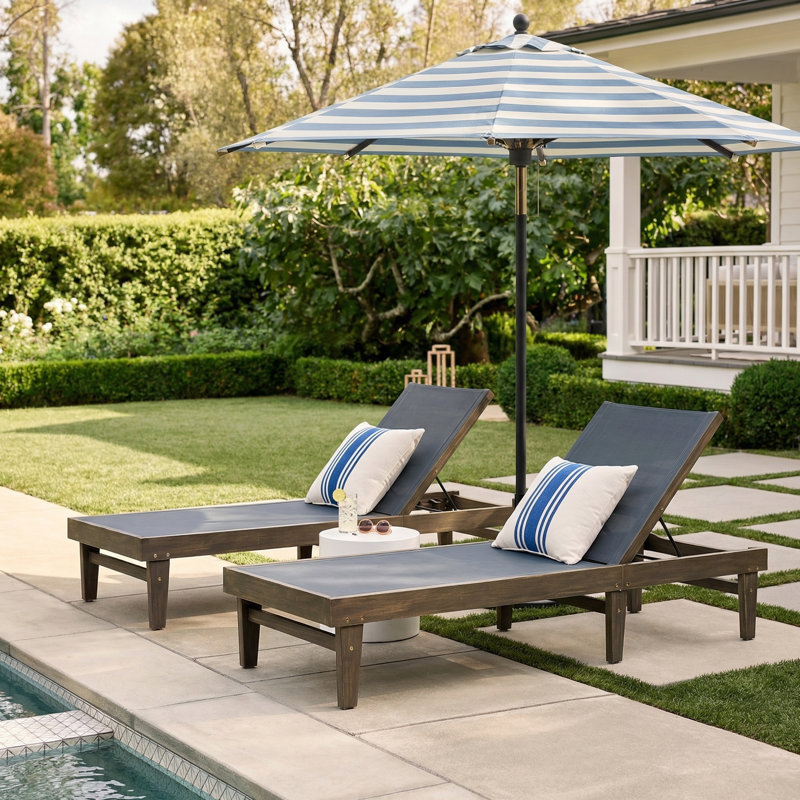 Scheiner 24'' Outdoor Acacia Chaise Lounge, Grey