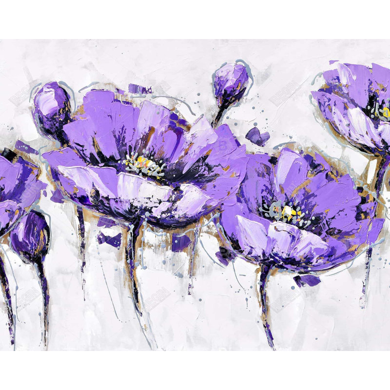 Fleurs abstraites mauves - Décoration de bureau en toile grise