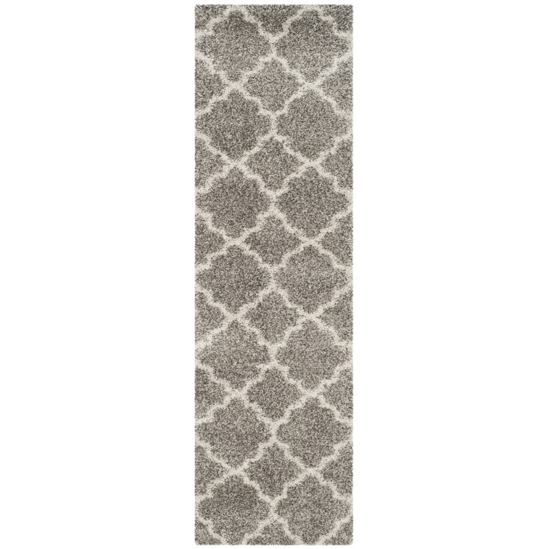 Darrold Shag Performance Geometric Rug, Runner 2'3" x 6', Ivory/Gray