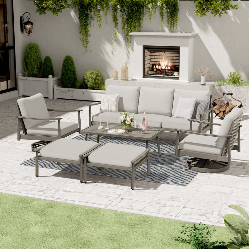 Mariene 5 - Person Patio Conversation Set with Cushions, Gray, Gray