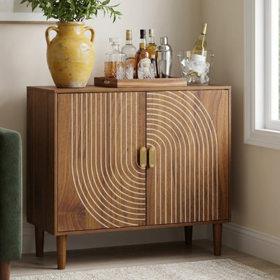 31.5" U-Shaped Groove Modern Sideboard Buffet Accent Storage Cabinet with Adjustable Shelves for Living Room Entryway