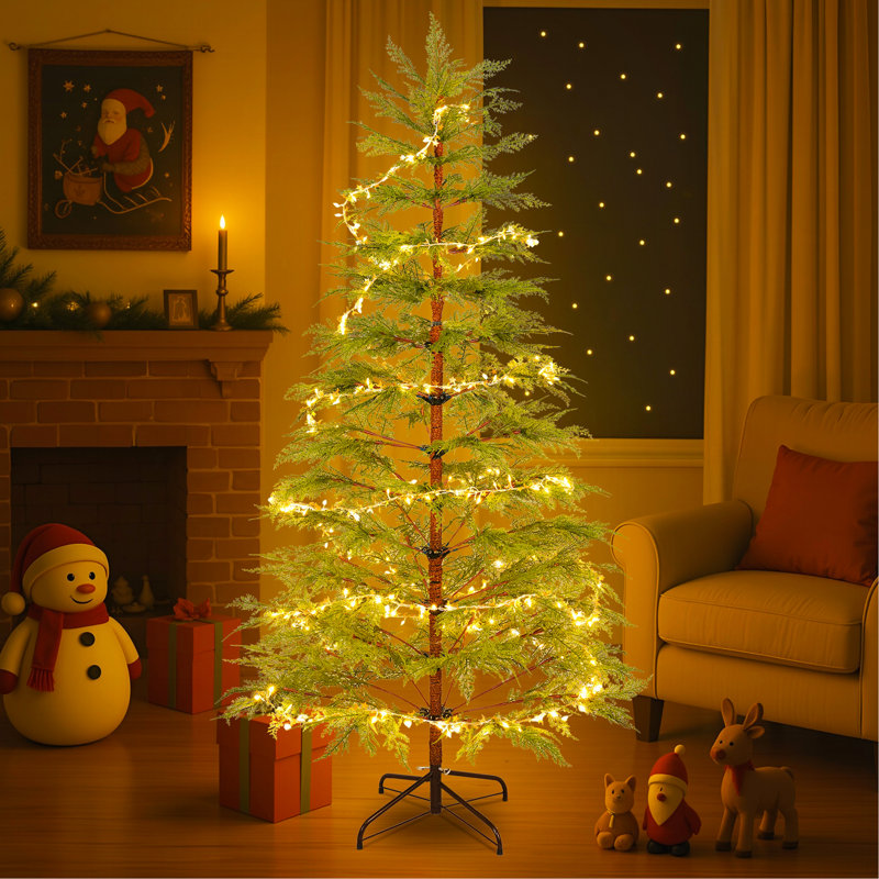 Arbre de Noël artificiel complet 6 pi avec lumières DEL et base en métal, arbre complet 612 pointes, décoration de Noël
