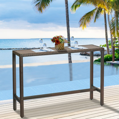 Outdoor Bar Table Patio Bar Height Outdoor Table 55" Long Outdoor Console Table Hot Tub Tall Outdoor Table Wicker Outdoor High Top Pub Serving Table Narrow Outdoor Sofa Sideboard Table Brown