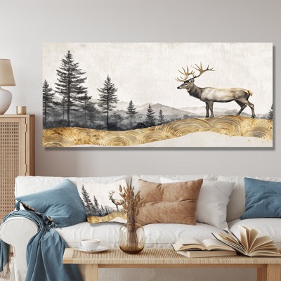 «Golden Deer Landscape Grace In The Forest IV - Deer», art mural