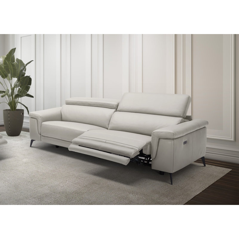 Canapé inclinable en cuir véritable Philippa, Gris fumée, H 39 po x l 84 po x P 40 po