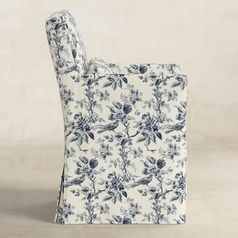 Upholstered Arm Chair, Michigan Bird Toile Navy