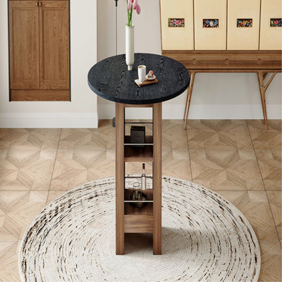 Table de salle à manger ronde en bois aggloméré de 42 pouces: 30 pouces de haut, avec des tablettes de rangement à double couche, une structure stable et des tapis antidérapants, parfaite pour les cuisines américaines, les salles à manger et les appartements.