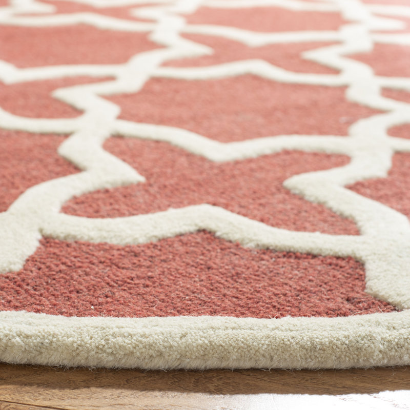 Tapis rouille en laine touffeté à la main à motif géométrique, Rond 6 pi