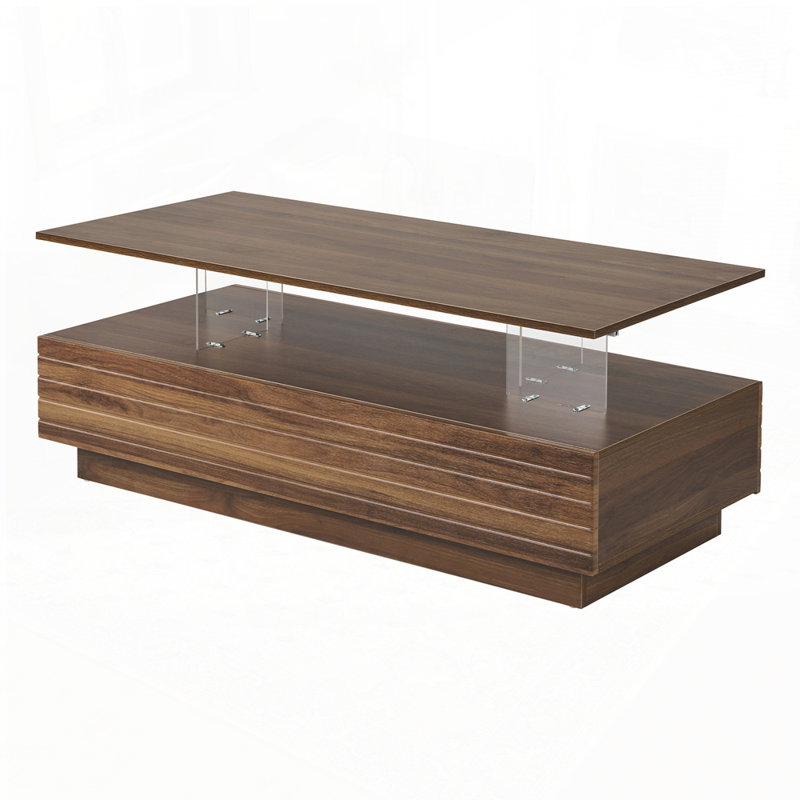 Rectangular LED Lights Coffee Table with 2 drawers, Walnut