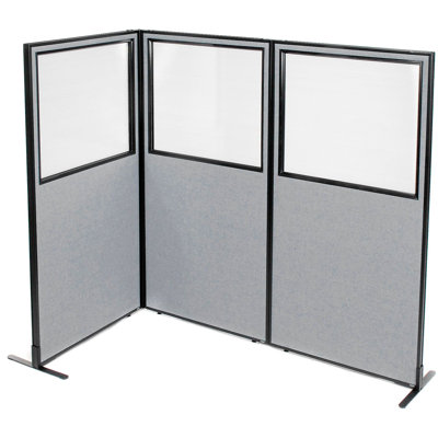 Interion Freestanding Gray 3-Panel Corner Room Divider With Partial Window