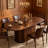 Extendable Walnut Wood Curved Dining Table, 55.2-70.98 Inches, Striped Legs, Suitable For Living Room And Kitchen.-1418908237