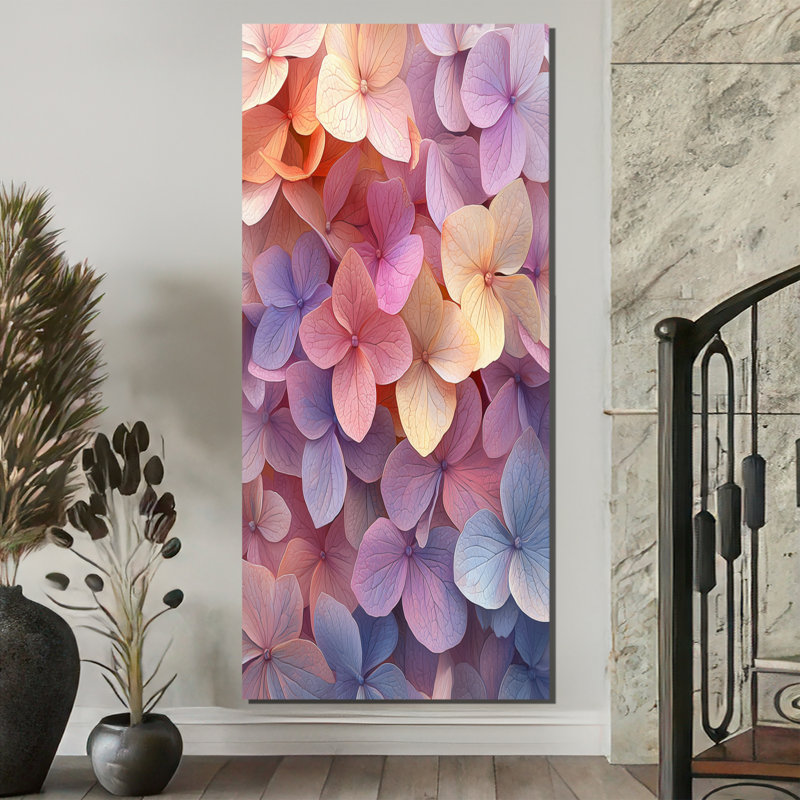 Hortensias jardin des couleurs de l'été I - hydrangées, art mural, H 60 po x l 28 po, Toile tendue, Ne s’applique pas