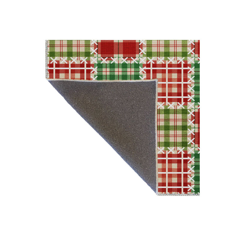 Tapis décoratif rouge et vert à motif de boîte de cadeau de Noël à motif lavable à la machine