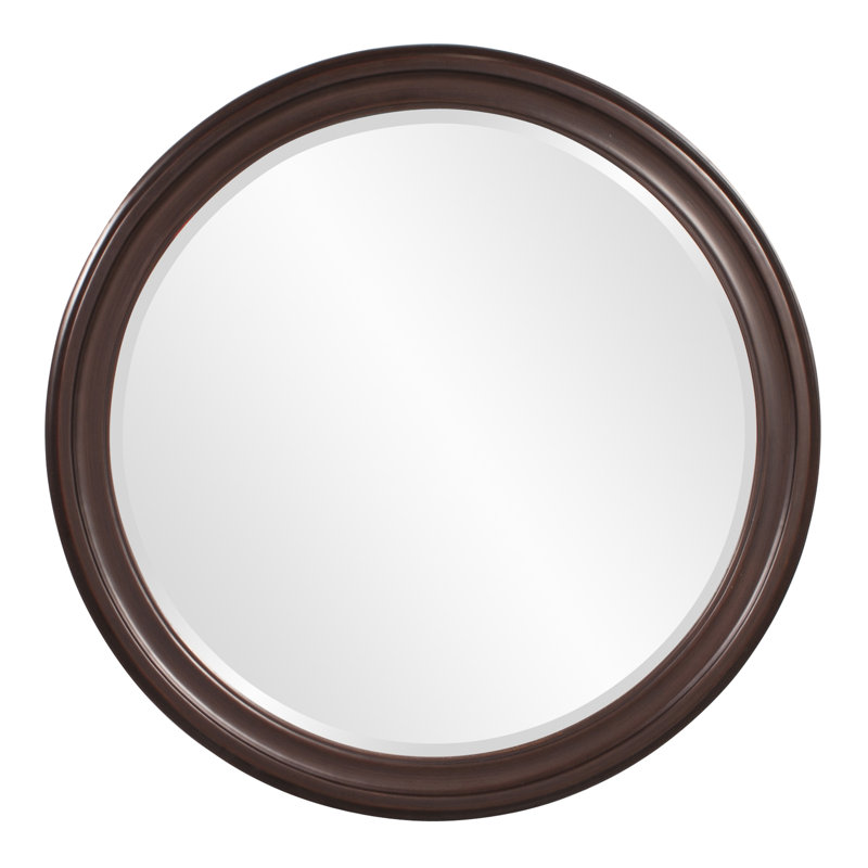 Meayki Solid Wood Round Mirror, Chocolate Brown