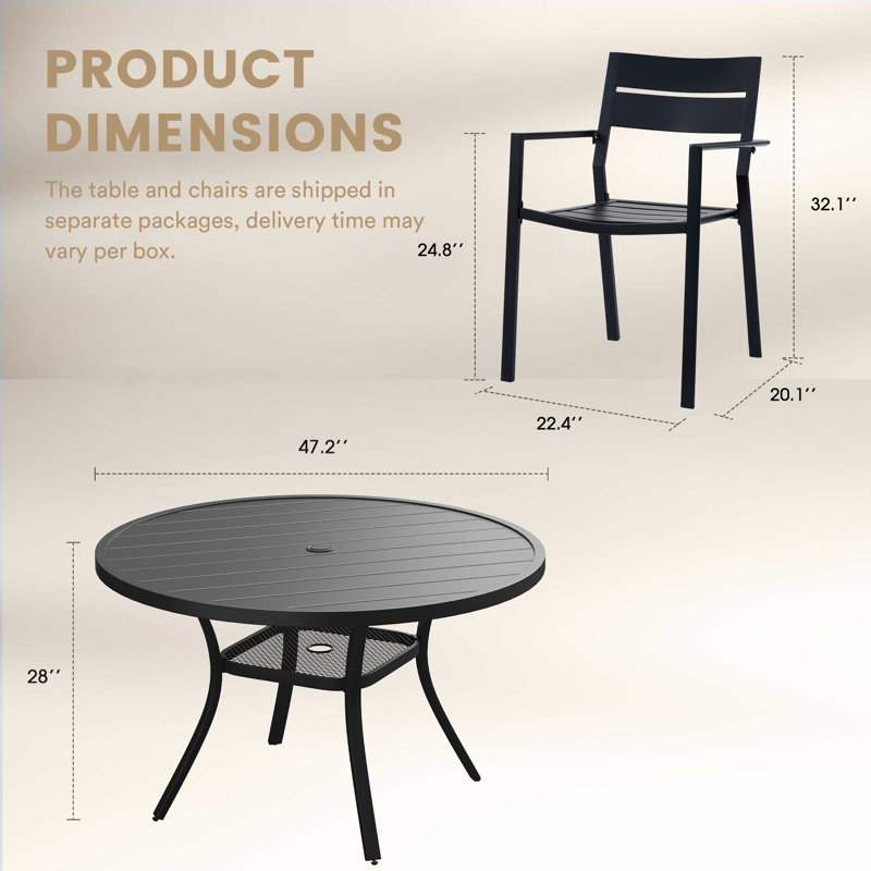 Ensemble de salle à manger de patio pour 6 personnes avec chaises en métal, Noir, noir, noir, noir