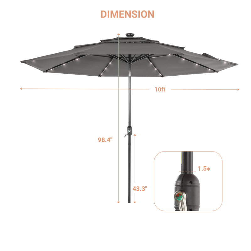Parasol de marché éclairé 120 po Samitha, Gris
