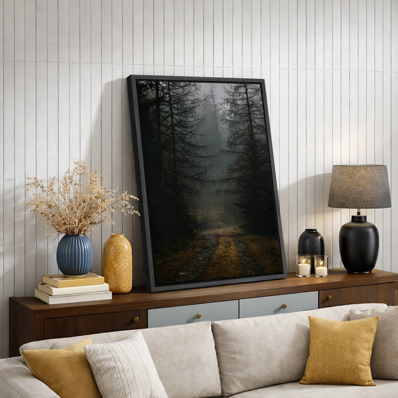 'Autumn Fall' Wall Art Print on Framed Canvas, Dark Forest, Cadre naturel flottant, H 24 po x l 16 po, Noir