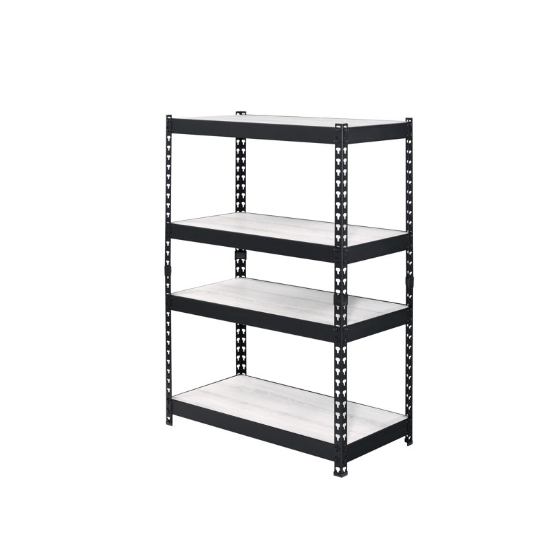 Natural And Black Bookshelf, 4 Tier Rectangular With Metal Frame Adjustable Shelves, Industrial Storage Solution Unit & Shelf, Bookcase Open Decorative Shelf